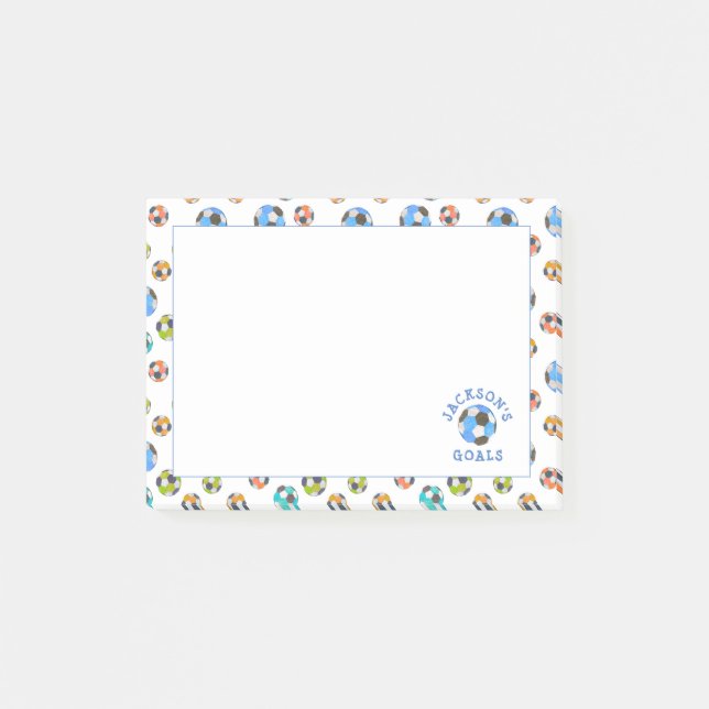 Farbenfrohe Fußball-Balls Kinderziele Hinweise Post-it Klebezettel (Vorderseite)