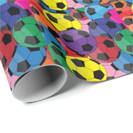Farbenfrohe Fußball-Collage Geschenkpapier