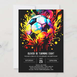Farbenfrohe Fußballkids zum Geburtstag Einladung