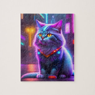 Farbenfrohe futuristische Cyber Cat Puzzle