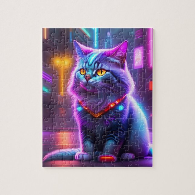 Farbenfrohe futuristische Cyber Cat Puzzle (Vertikal)
