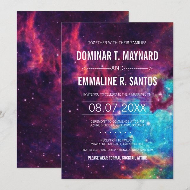 Farbenfrohe Galaxie Einladung (Vorne/Hinten)