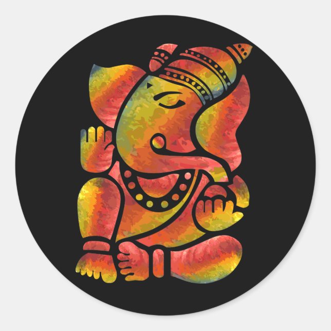Farbenfrohe Ganesha-Malerei Runder Aufkleber (Vorderseite)