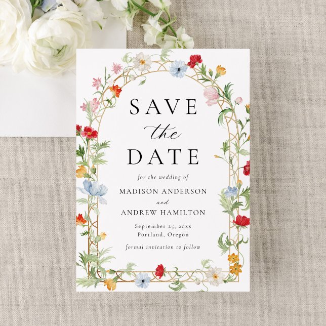 Farbenfrohe Garten Florale Bogenhochzeit Save The Date (Von Creator hochgeladen)