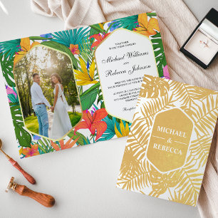 Farbenfrohe Garten-Goldfolie-Tropische-Hochzeitsei Folienkarte