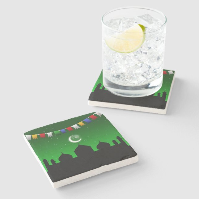 Farbenfrohe Gärten mit Moschee Steinuntersetzer (Seitenansicht)