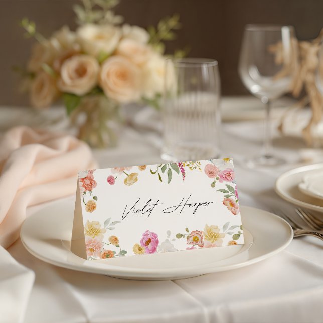 Farbenfrohe Gartenblumen Hochzeit  Platzkarte (Von Creator hochgeladen)
