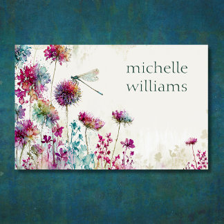 Farbenfrohe Gartenblumen Wildblumen und Libelle Visitenkarte