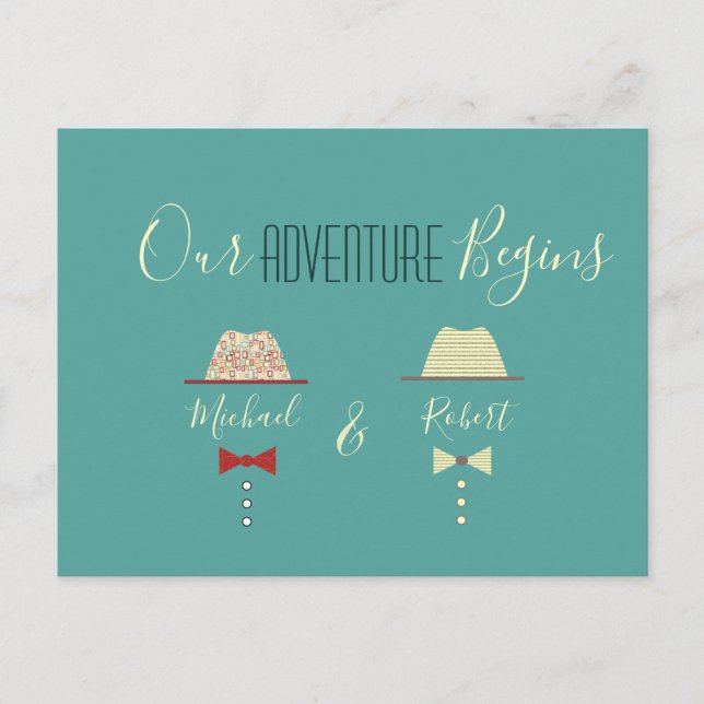 Farbenfrohe Gay Wedding rettet das Datum Ankündigungspostkarte (Vorderseite)