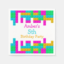 Farbenfrohe Gebäude Blocks Girl Birthday Party Serviette