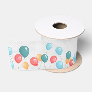 Farbenfrohe Geburtsballons und -punkte Satinband