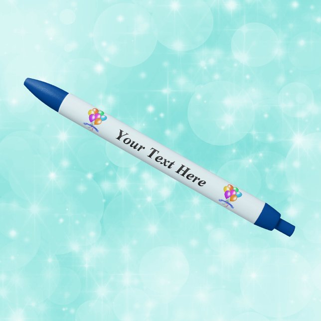 Farbenfrohe Geburtstags-Balloons Banner-Party Kugelschreiber (Bright Colourful balloons Happy Birthday banner on blue writing pen.)
