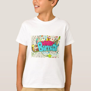 Farbenfrohe Geburtstagsdoodle mit Party-Element T-Shirt