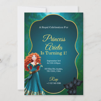 farbenfrohe Geburtstagseinladung mit Prinzessinnen Einladung