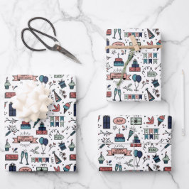 Farbenfrohe Geburtstagsmuster Geschenkpapier Set