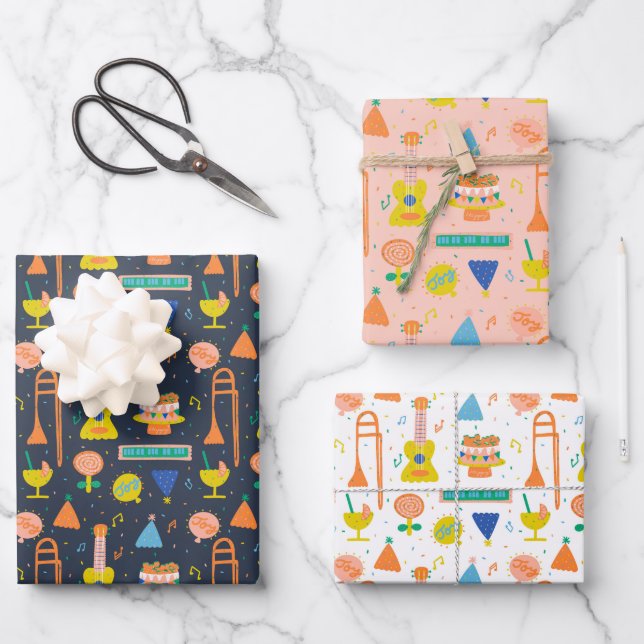 Farbenfrohe Geburtstagsparty Geschenkpapier Set (Vorderseite)