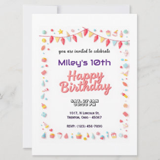 Farbenfrohe Geburtstagssymbole Personalisiert Einladung