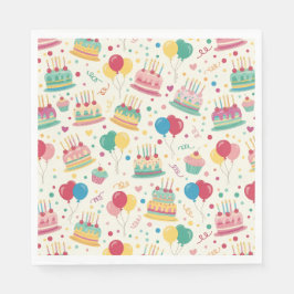 Farbenfrohe Geburtstagstorten und Ballons Papier S Serviette