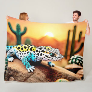 Farbenfrohe Gecko Rocks Design Fleecedecke
