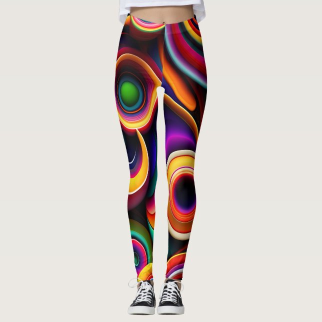 Farbenfrohe gedrehte Halbkreise Regenbogenmuster Leggings (Vorderseite)