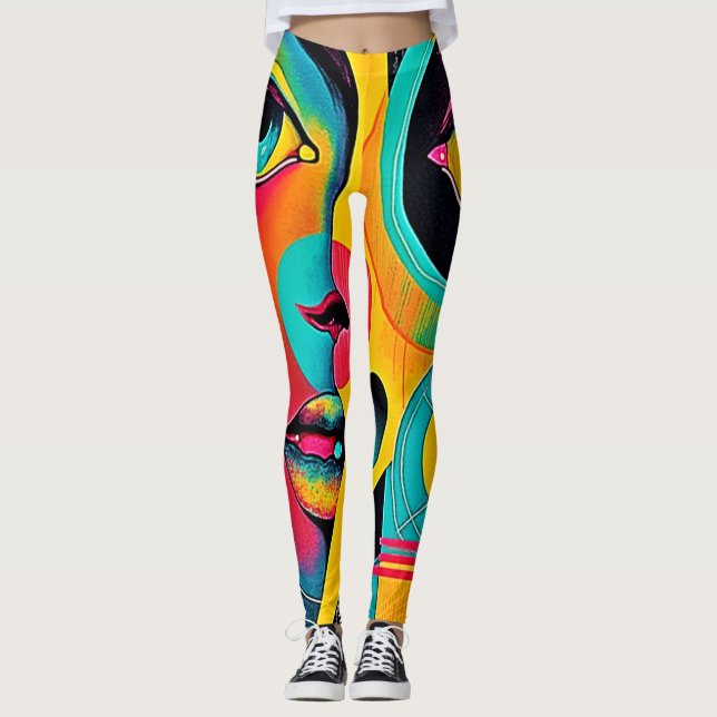 Farbenfrohe Gefühle: Abstraktes Gesicht Leggings (Vorderseite)