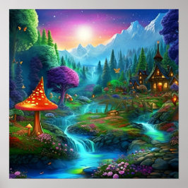 Farbenfrohe geheimnisvolle Fantasy-Landschaft Poster