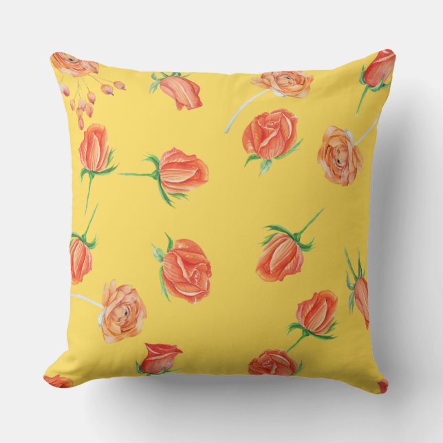 Farbenfrohe, gelb rosa Rosen dekorative Familie ch Kissen (Vorderseite)
