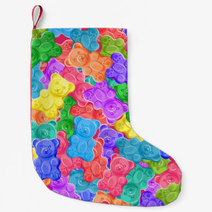 Farbenfrohe Geleebären, gummige Bonbons. Seamles Kleiner Weihnachtsstrumpf