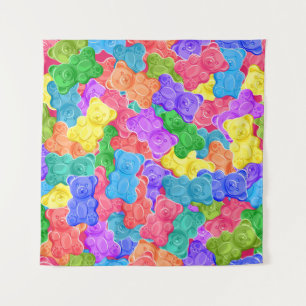 Farbenfrohe Geleebären, gummige Bonbons. Seamles Wandteppich