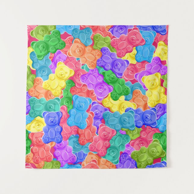Farbenfrohe Geleebären, gummige Bonbons. Seamles Wandteppich (Vorderseite)