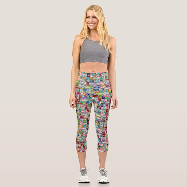 Farbenfrohe Gemstone Crystal Cluster Strings Capri Leggings (Vorderseite)