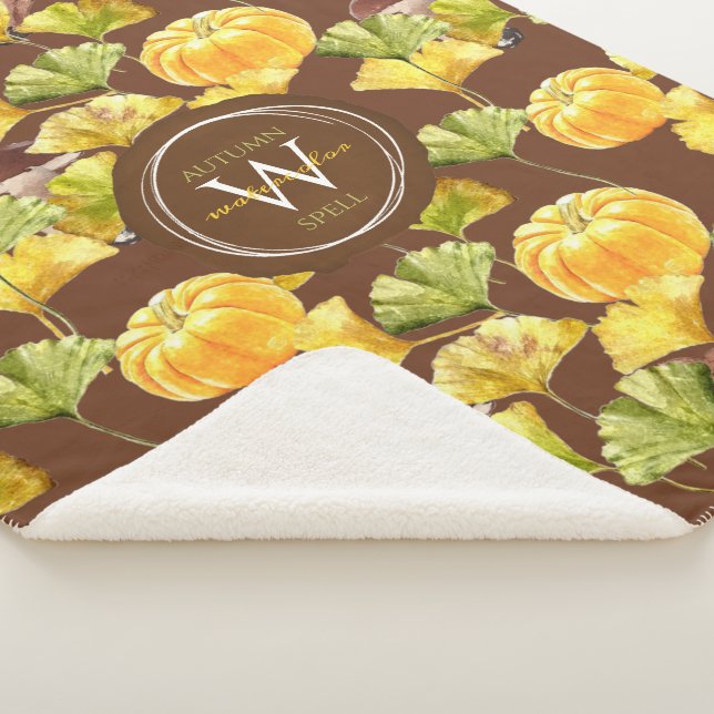 Farbenfrohe, gemütliche Herbst-Aquarellmuster-Mono Sherpadecke (3/4)