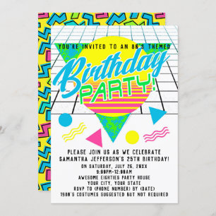 Farbenfrohe Geometrie der 80er Jahre Geburtstagspa Einladung