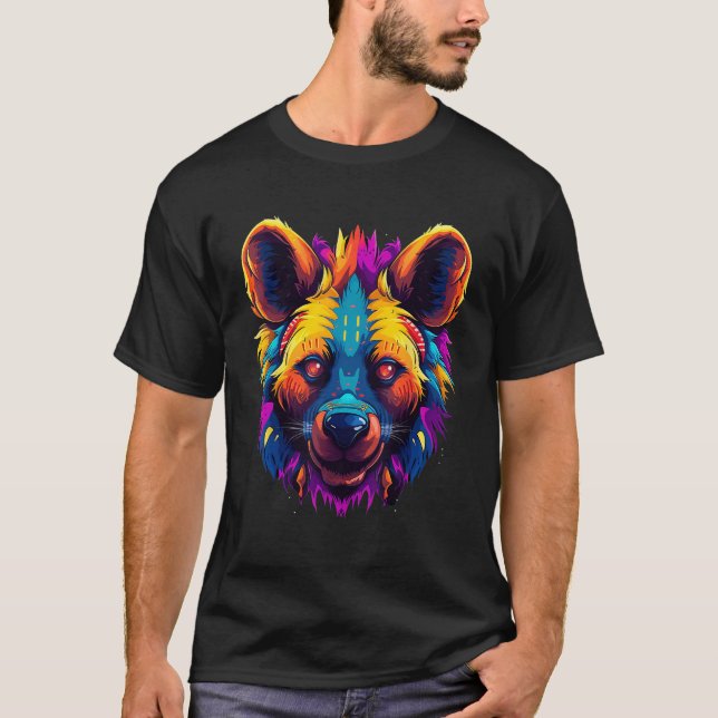 Farbenfrohe Geometrie Hyena Safari Pop Afrika Tier T-Shirt (Vorderseite)