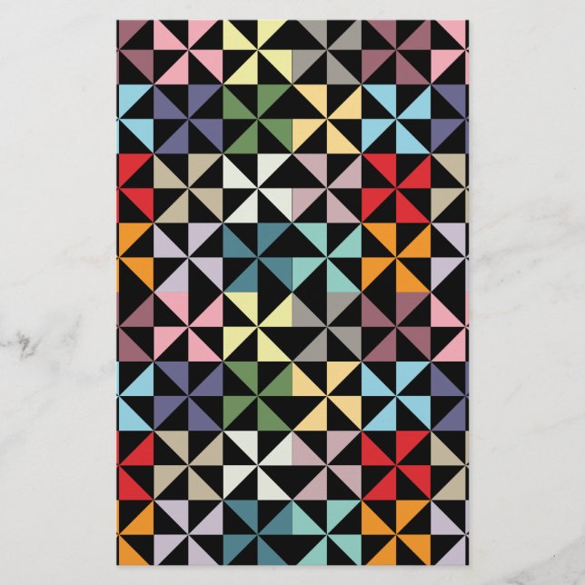 Farbenfrohe Geometrie Pinwheel Schwarz Briefpapier (Vorderseite)