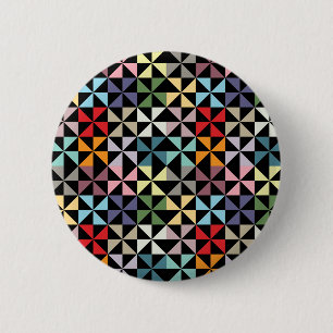 Farbenfrohe Geometrie Pinwheel Schwarz Button