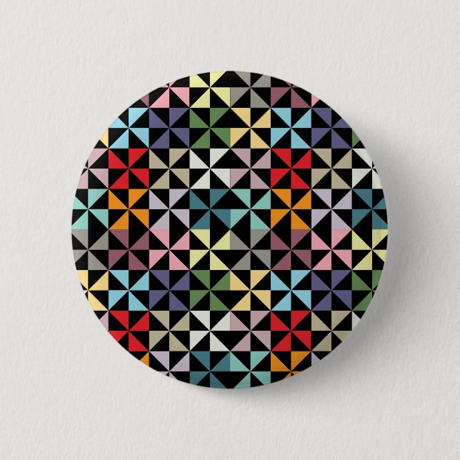 Farbenfrohe Geometrie Pinwheel Schwarz Button (Vorderseite)