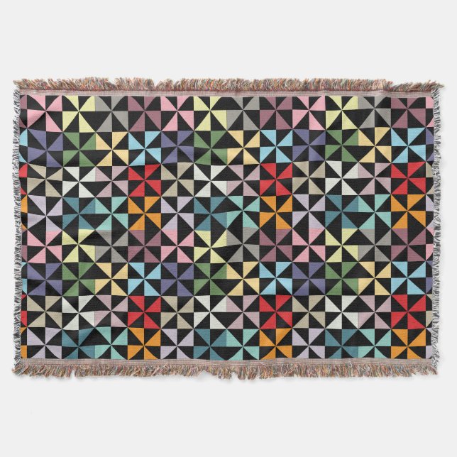 Farbenfrohe Geometrie Pinwheel Schwarz Decke (Vorderseite)