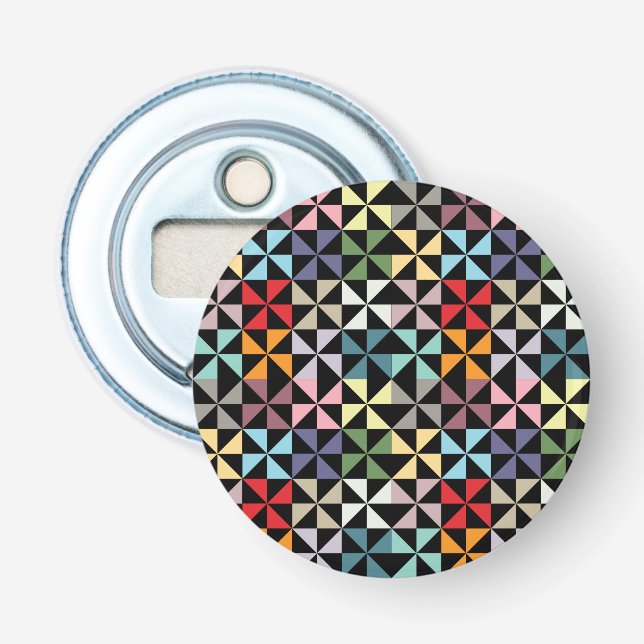 Farbenfrohe Geometrie Pinwheel Schwarz Flaschenöffner (Vorderseite)
