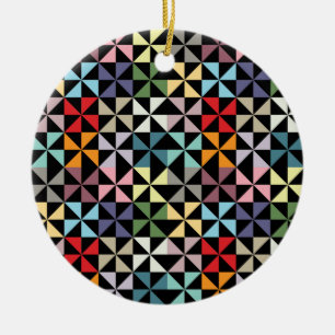 Farbenfrohe Geometrie Pinwheel Schwarz Keramik Ornament