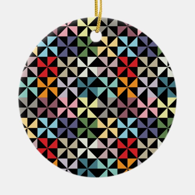 Farbenfrohe Geometrie Pinwheel Schwarz Keramik Ornament (Vorne)