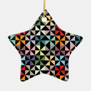 Farbenfrohe Geometrie Pinwheel Schwarz Keramik Ornament