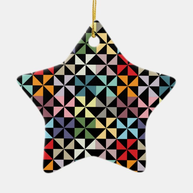 Farbenfrohe Geometrie Pinwheel Schwarz Keramik Ornament (Vorne)