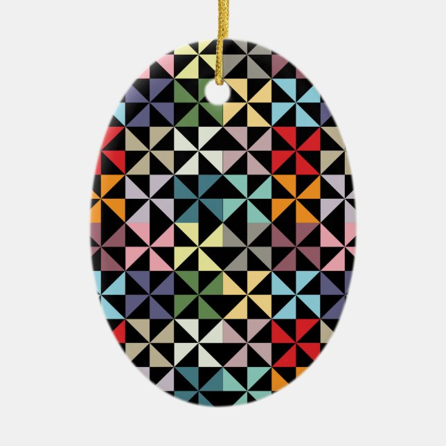 Farbenfrohe Geometrie Pinwheel Schwarz Keramikornament (Vorne)