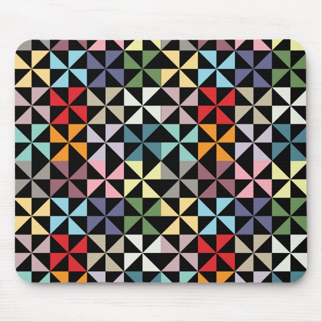 Farbenfrohe Geometrie Pinwheel Schwarz Mousepad (Vorne)