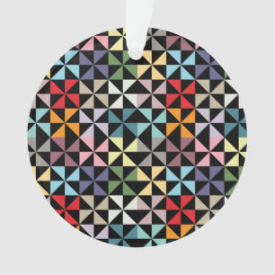 Farbenfrohe Geometrie Pinwheel Schwarz Ornament