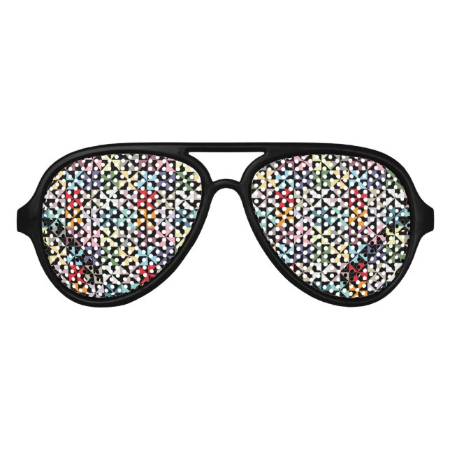 Farbenfrohe Geometrie Pinwheel Schwarz Partybrille (Vorderseite)