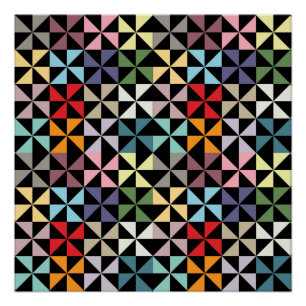 Farbenfrohe Geometrie Pinwheel Schwarz Poster