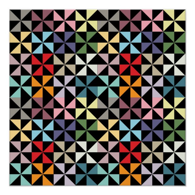 Farbenfrohe Geometrie Pinwheel Schwarz Poster (Vorderseite)