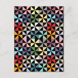 Farbenfrohe Geometrie Pinwheel Schwarz Postkarte